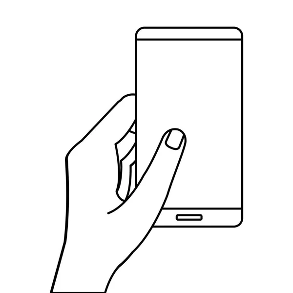 Mano usando el icono de estilo de línea smartphone — Archivo Imágenes Vectoriales