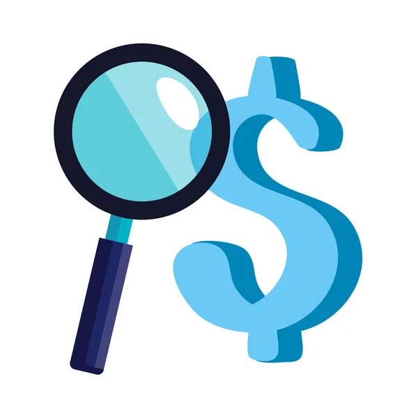 Magnifying glass with symbol dollar isolated icon — Stock Vector