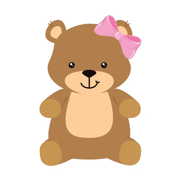 Mignon ours en peluche icône isolée féminine — Image vectorielle