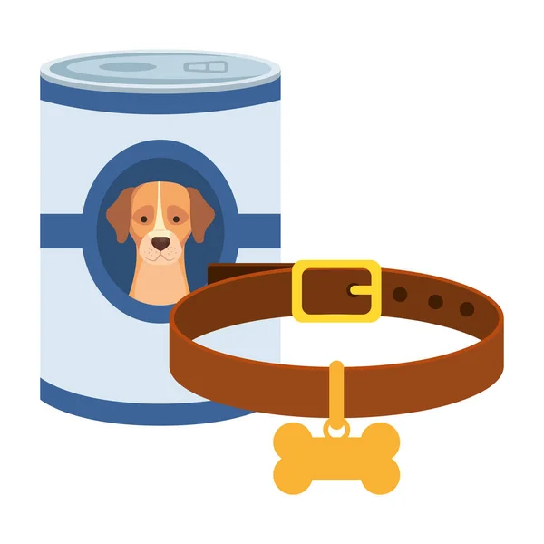 Jídlo pro psa v plechovce s límečkem izolované ikony — Stockový vektor