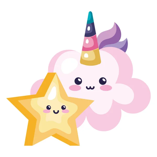 Lindo unicornio nube con estrella kawaii icono de estilo — Archivo Imágenes Vectoriales