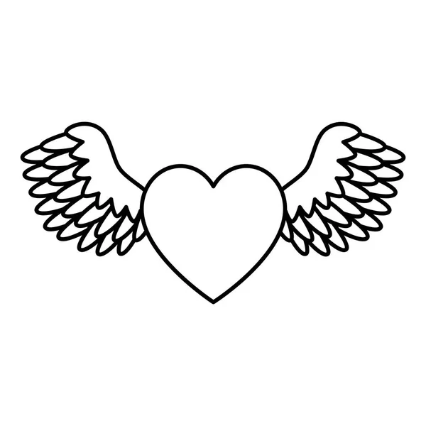 Cute heart with wings isolated icon — Stock Vector