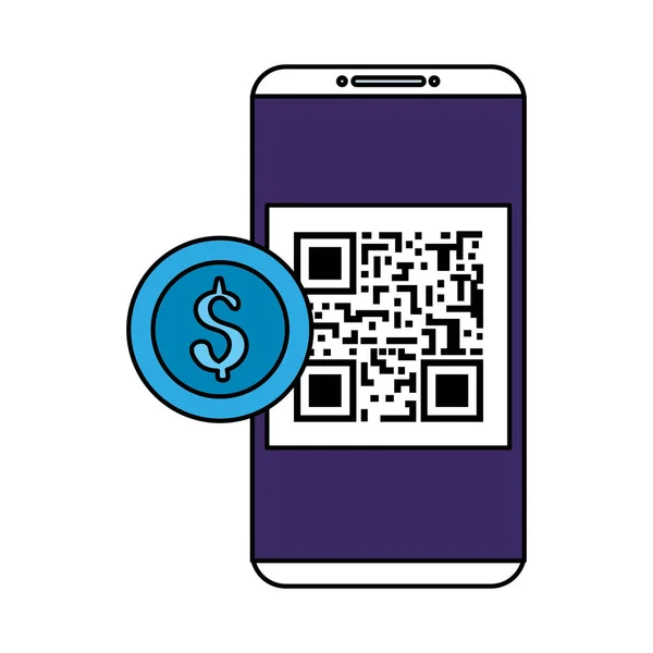 Smartphone s skenovacím kódem qr a mince — Stockový vektor