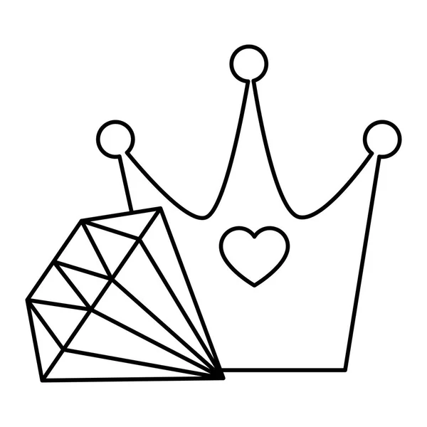 Lindo diamante con icono de estilo de línea de corona — Vector de stock