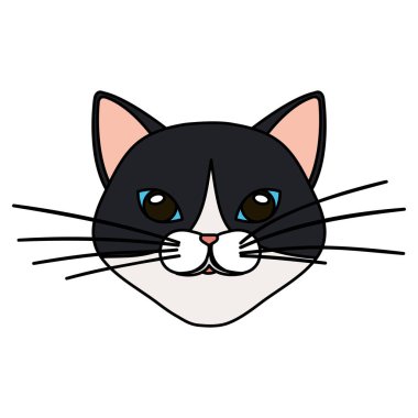 face of cat black and white isolated icon