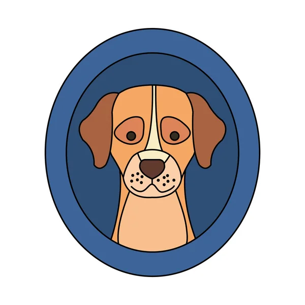 Cabeza de perro lindo en marco circular icono aislado — Vector de stock