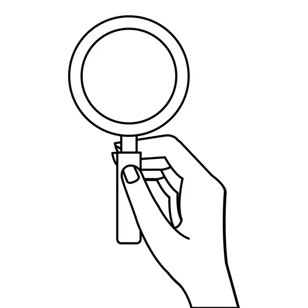 Hand with magnifying glass instrument isolated icon — Stockvector
