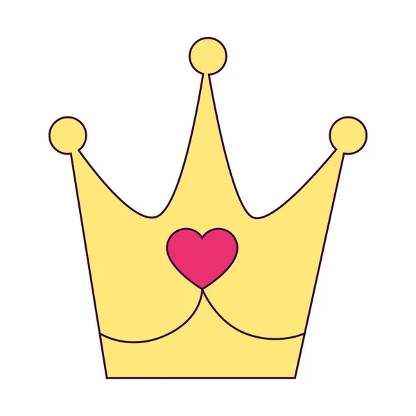 Cute crown with heart isolated icon — Stock vektor