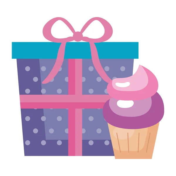 Caixa de presente presente com cupcake ícone isolado —  Vetores de Stock
