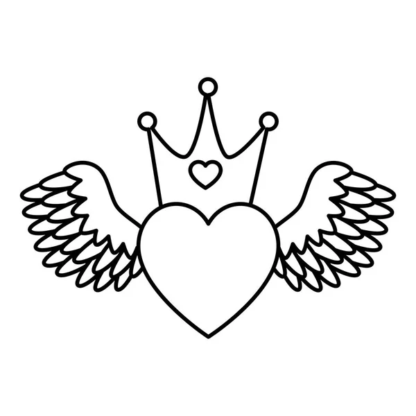 Χαριτωμένο καρδιά με φτερά και στέμμα απομονωμένη εικόνα — Διανυσματικό Αρχείο