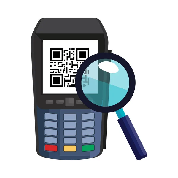 Dataphone with scan code qr and magnifying glass — Stock vektor