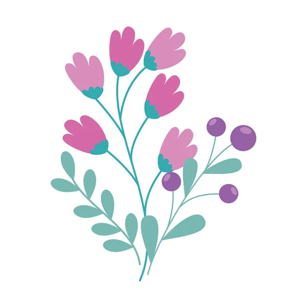 Gren med blommor och blad isolerad ikon — Stock vektor