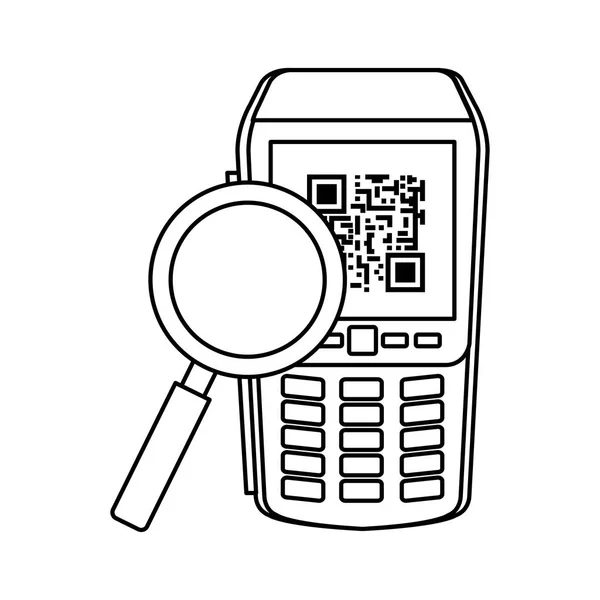 Dataphone avec code de balayage qr et loupe — Image vectorielle