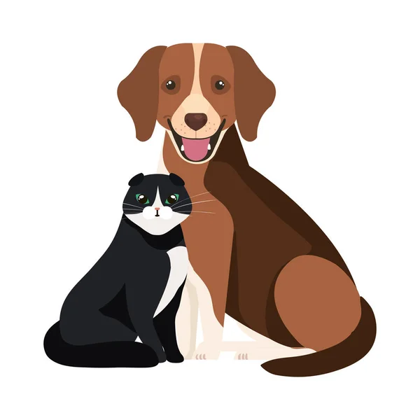 Süßer Hund mit Katze schwarz-weiß — Stockvektor