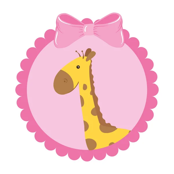 Cute giraffe animal in lace frame isolated icon — Stock Vector