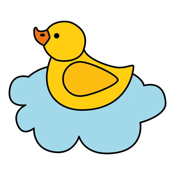 Cute duck rubber in cloud isolated icon — Stock Vector