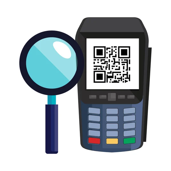Dataphone with scan code qr and magnifying glass — Stok Vektör