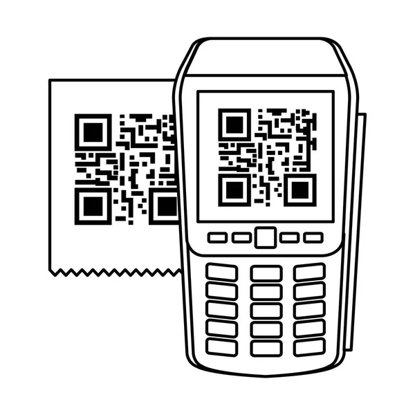 Dataphone avec code de balayage qr ligne style icône — Image vectorielle