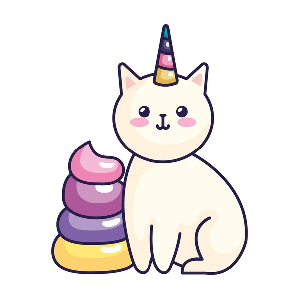 Cute cat unicorn fantasy icon — Stock vektor