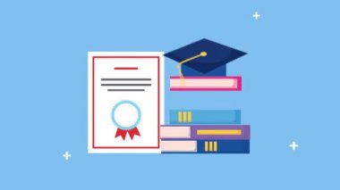 pile books and hat with diploma graduation