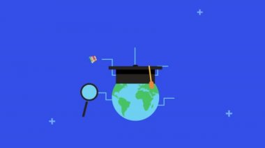 world and hat graduation with elearning icons