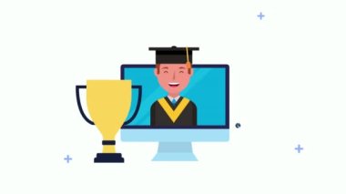 young student boy in desktop elearning