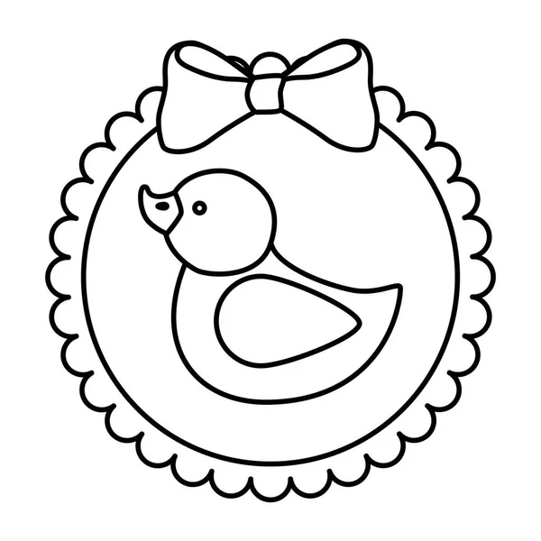 Cute duck rubber in lace frame line style icon — Stock Vector