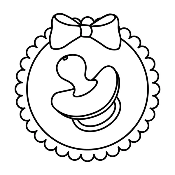 Cute pacifier baby in lace frame line style icon — Stock Vector