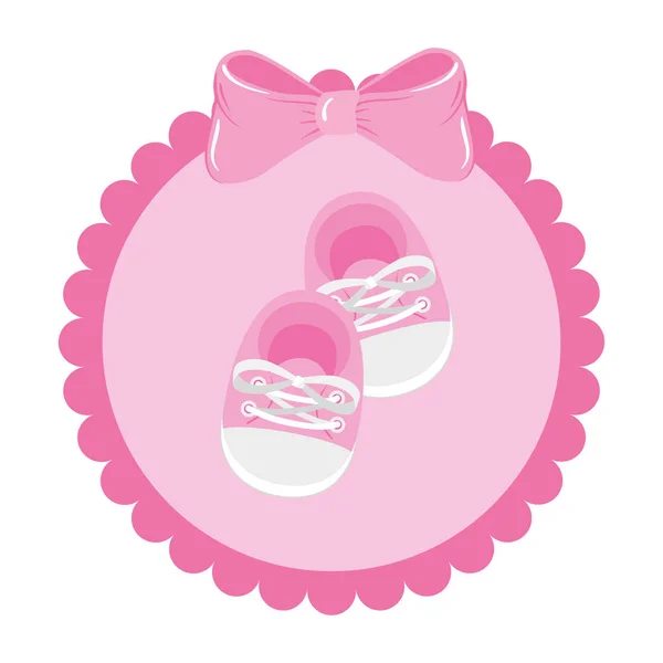 Cute shoes baby in lace frame isolated icon — Stock Vector