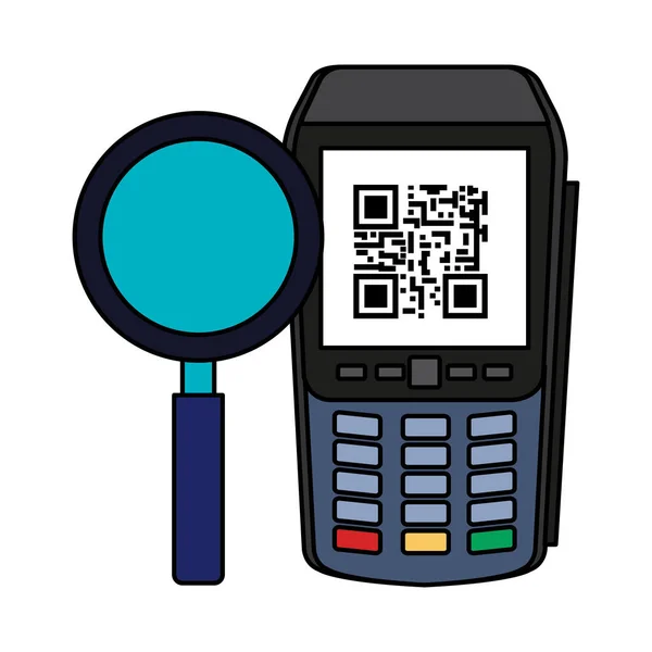 Dataphone with scan code qr and magnifying glass — Stockvektor