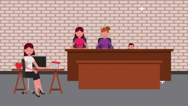 Trial jury and businesswoman characters — Stock video