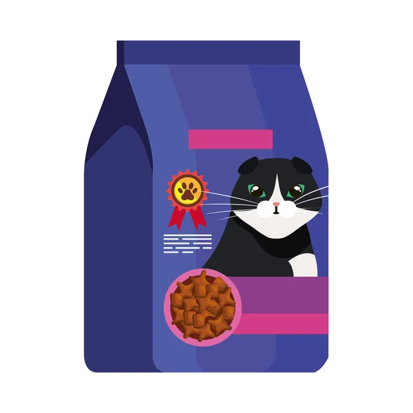Food for cat in bag isolated icon — Stockvector