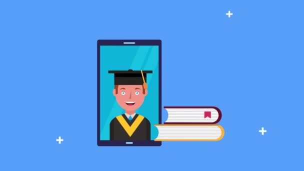 Мальчик-студент в смартфоне электронного обучения — стоковое видео