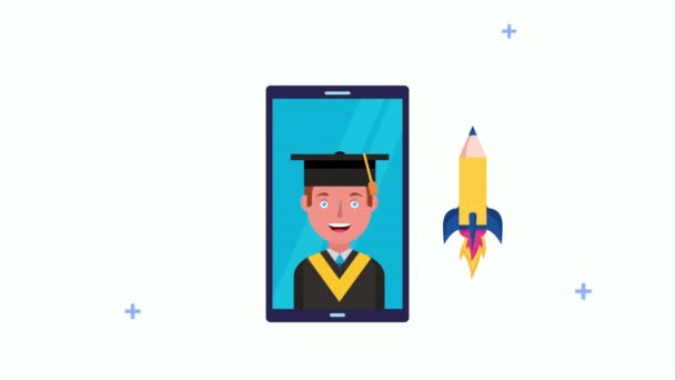 Young student boy in smartphone elearning — Stockvideo