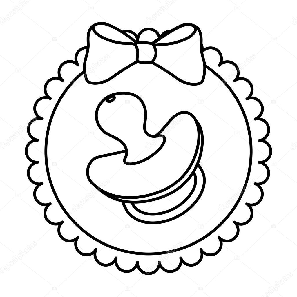 cute pacifier baby in lace frame line style icon