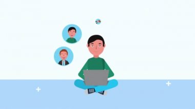 young student boy with laptop elearning