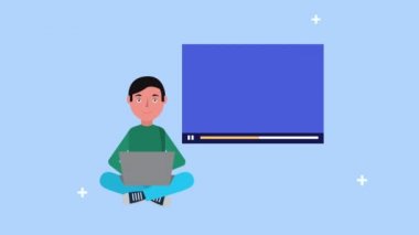 young student boy with laptop elearning