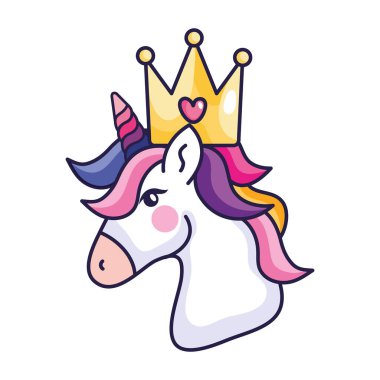 head of cute unicorn with crown isolated icon