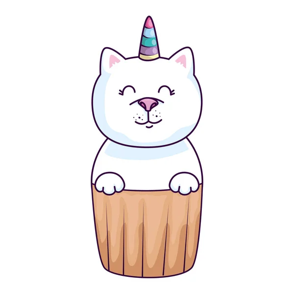 Babeczka słodkie kot jednorożec fantasy ikona — Wektor stockowy