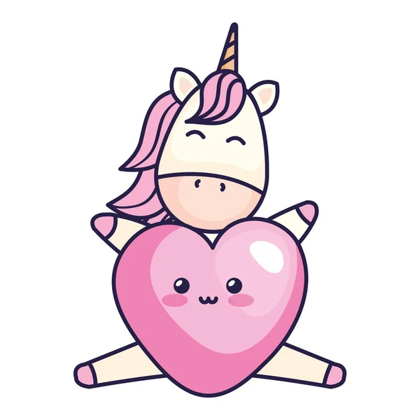 Cute unicorn with heart kawaii style — 스톡 벡터