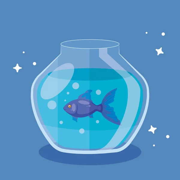 Bol à poisson en verre rond avec poisson mignon — Image vectorielle