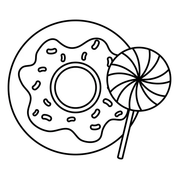 Délicieux beignet sucré avec icône de style ligne sucette — Image vectorielle