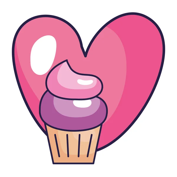 Cupcake bonito com coração ícone isolado —  Vetores de Stock