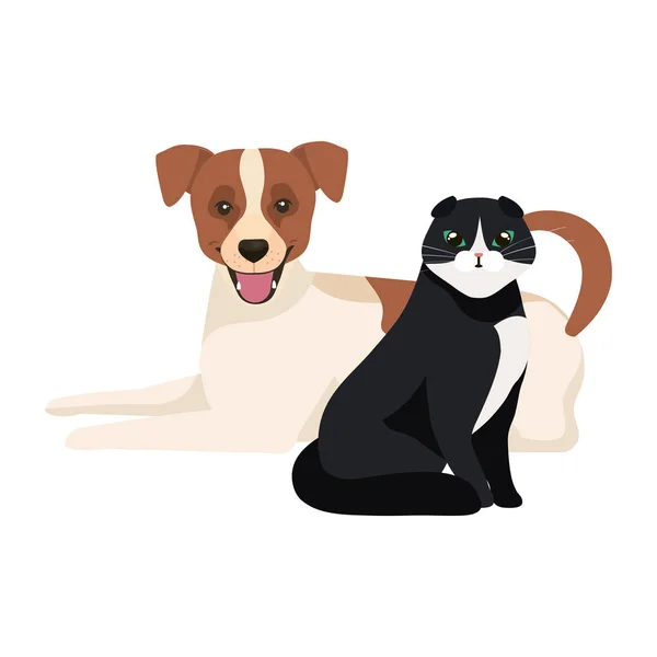 Chien mignon avec chat noir et blanc — Image vectorielle