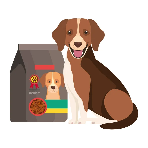 Cute dog with bag food isolated icon — Stock vektor