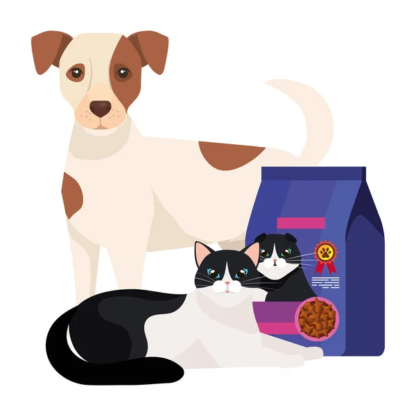 猫狗与袋装食品 — 图库矢量图片