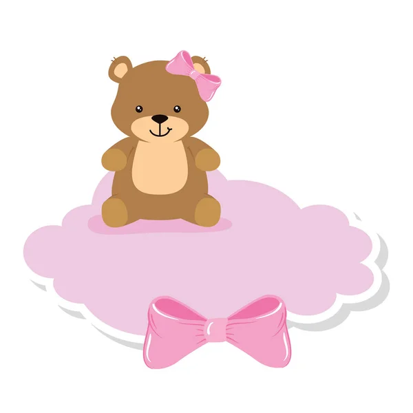 Lindo osito de peluche hembra en nube — Vector de stock