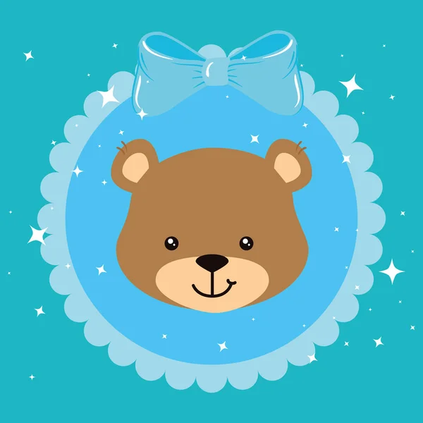Face of cute teddy bear in lace frame — Stock Vector