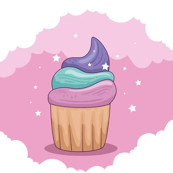 Schattig en heerlijk cupcake gebak — Stockvector