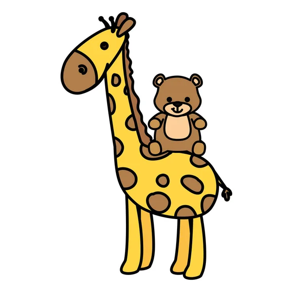 Schattige giraffe met teddybeer geïsoleerde pictogram — Stockvector